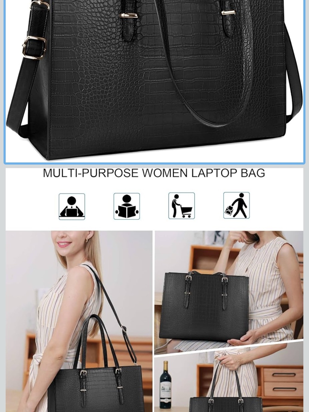 Lush Black Faux Leather Tote